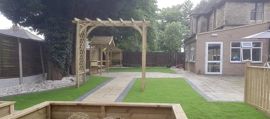 Tranquil garden pathway and grounds